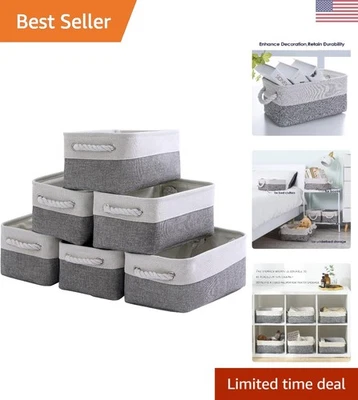 Универсальные декоративные корзины 12x8x5 дюймов - упаковка из 6 предметов для хранения с веревочными ручками - Изображение 1 из 4