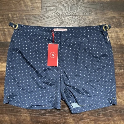 NUEVO CON ETIQUETAS Orlebar Marrón Bulldog Lunares Azul Marino Iris Bañador Pantalones Cortos Talla 38 *LEER Foto 1 de 4