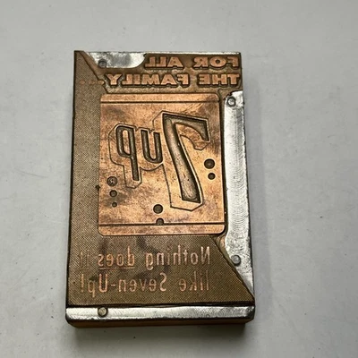 Bloque de impresión publicitaria de refrescos de colección placa de cobre respaldo de madera para toda la familia Foto 1 de 4