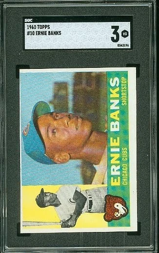 Ernie Banks SGC 3 1960 Topps #10 se ve mucho mejor, muy brillante, bordes afilados Foto 1 de 1