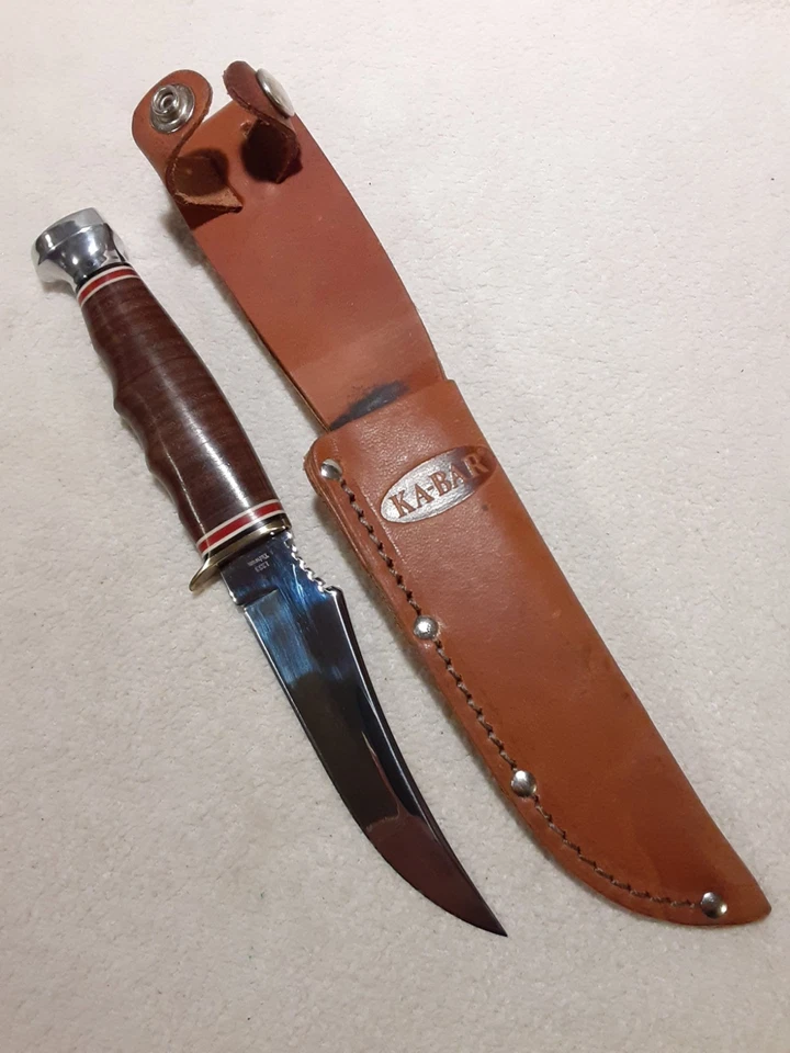 CUCHILLO DE CAZA KABAR 1233 APILADO CUERO FUNDA VINTAGE Foto 1 de 4
