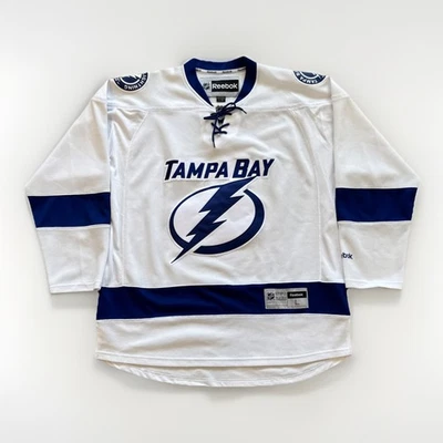 Tampa Bay Lightning Jersey Mens L Blue White NHL Hockey Reebok Lace Up - Image 1 of 4