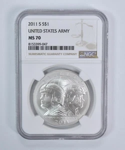 2011-S United States Army Commemorative Silver Dollar MS70 NGC Brown Label *4642 - Picture 1 of 5