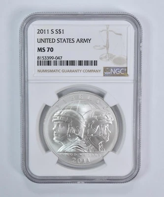 2011-S United States Army Commemorative Silver Dollar MS70 NGC Brown Label *4642 - Image 1 of 4