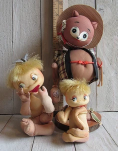 Vintage Lot 2 japanische Futaba Shibaten Schildkröte & 1 Tanuki Waschbär Stoffpuppen - Bild 1 von 5