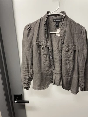 Chaqueta de lino gris INC para dama - talla M Foto 1 de 4