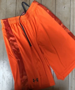 Under Armour Loose Fit Shorts, men’s small, orange w/orangecamo side panels - Picture 1 of 8