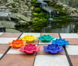 Lotus Flower Tea Light Candle Holder Chakra Resin Set - Picture 1 of 2