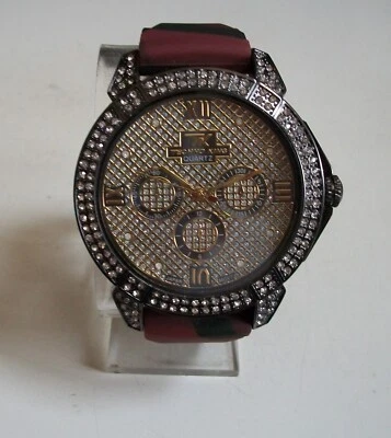 Men's Stones Hematite Finish Burgundy & Black Silicon Band Fashion Hip Hop Watch - Image 1 of 4