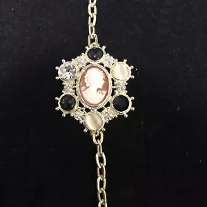 Amedeo Cameo Bracelet Opal Onyx & Rhinestone Rare Find 7 Inch - Picture 1 of 5