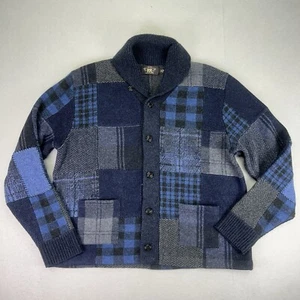 Ralph Lauren RRL Indigo Strickjacke Patchwork Pullover Wolle Kaschmir Leinen Herren XL - Bild 1 von 18