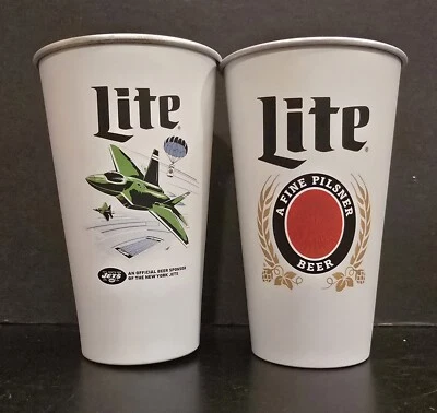 New York Jets Miller Lite Set Of 2 Aluminum Tumblers Metal Beer Cups NFL - Image 1 of 4