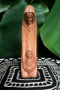 Carved Palisander Wood Madonna and Child Sculpture Figure Religious Carving  - Foto 1 di 4