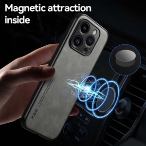 Magnetic Leder Hülle für iPhone 15 14 Pro Max Mini 13 12 11 XS Schutz Slim Cover - Bild 1 von 12