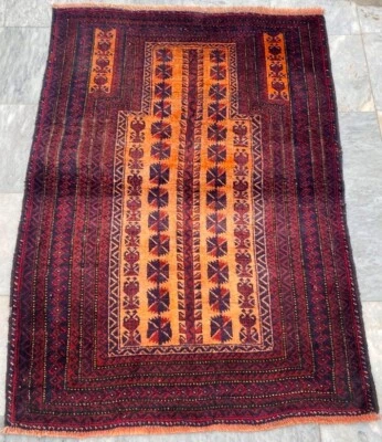 3x4 Vintage Afghan Handmade Rug Art Deco Prayer Rug Living Room Wool Kilim Rug - Image 1 of 4