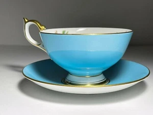 Aynsley Blue Floral Bird Cup and Saucer - Picture 1 of 10