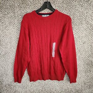 Oscar De La Renta Sweater Mens Large Red Cable Knit Pullover Long Sleeve Cotton