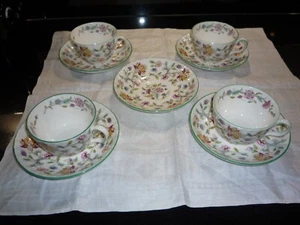 Minton Haddon Hall grün 4 Teetassen & 5 Untertassen Vintage (Verkäufer Ref 145) - Bild 1 von 17