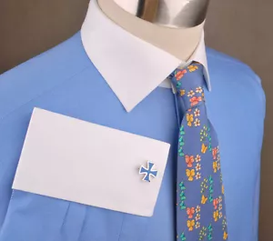 Camicia abito business twill blu chiaro bianca Oxford colletto largo polsino a contrasto - Foto 1 di 6