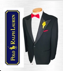 Vintage Polo Ralph Lauren 40 R Black Wool Tuxedo Dinner Jacket Coat Mens USA - Picture 1 of 18