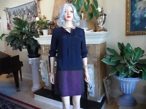 Victoria Beckham Blue & Burgundy Silk Blend A-Line Dress Size US 4 - Picture 1 of 24