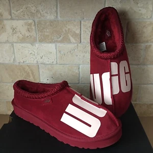 UGG TASMAN BRAID CHOPD RIBBON RED SUEDE SHEEPSKIN SLIPPERS SHOES SIZE US 12 MEN - Picture 1 of 5