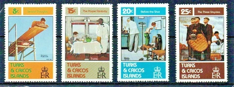 Norman Rockwell Set of 4 Famous Paintings on Mint NH Stamps Turks and Caicos CPL Cover