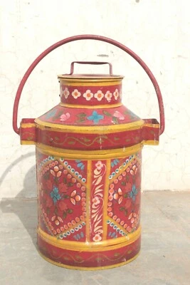 Old Vintage Handmade Iron Milk Pail Can Antique Indian Decor Collectible - Image 1 of 4
