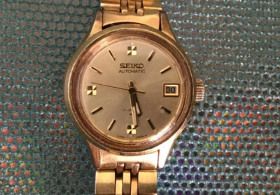 Vtg Seiko 17 Jewels Automatic Date Watch Gold Dial Stainless Steel - Photo 1/4