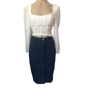 All About Eve Skirt Size 6 Pencil Blue Denim - Picture 1 of 6