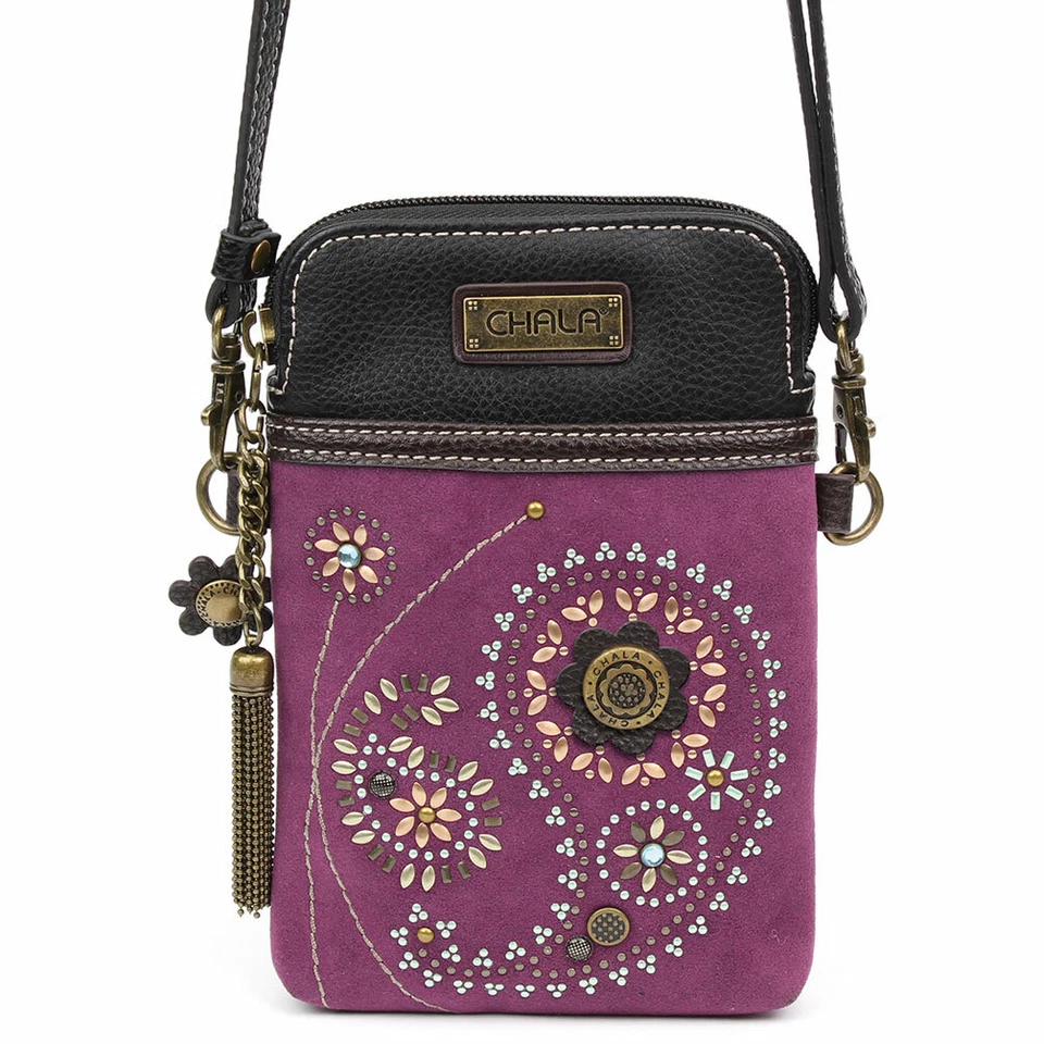 Chala Dazzled Purple Paisley Cell Phone Crossbody Purse Adjustable Strap
