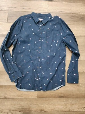 Camisa masculina de flanela Nixon XL azul penas estampa externa botão para cima casual - Imagem 1 de 4