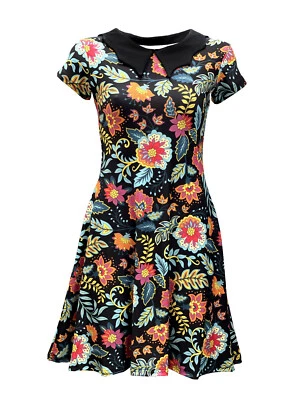 Donna Vintage Fiore Fiori Floreale Colletto Swing 50's 60's Rockabilly Abito - Immagine 1 di 2
