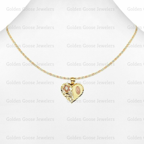 Ciondolo Charm Dama di Guadalupe Oro 14K Tricolore Zirconi Catena Valentino