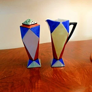 Vintage Art Deco Geometric Japan Luster Sugar Shaker Tall Creamer Muffineer  - Picture 1 of 12