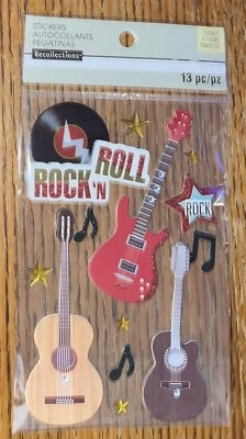 Recuerdos Rock N’ Roll Estrellas Batería Guitarra Música Notas Gemas Álbum de recortes Pegatinas Foto 1 de 3