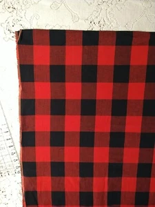 Red & Black Buffalo Check Plaid Fabric 2" Square Cotton Woven 1 yd 34" x 44" W - Picture 1 of 5