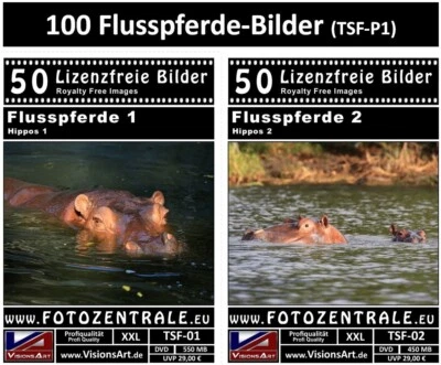 100 Lizenzfreie Profi-Bilder/Fotos ! Flusspferde ! Photoshop Royalty Free DVD - Bild 1 von 3