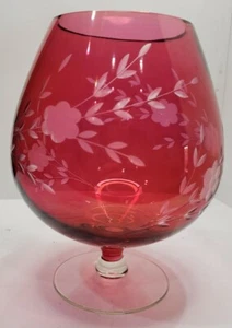 Momma's Wine Glass Or A Vase cranberry, Floral - 8" Tall, 6" wide - etched glass - Picture 1 of 4