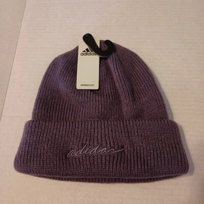 Adidas Para Mujer Gorro Script Puño Plegable Violeta Púrpura Sombrero Gorra Logo Cursiva Nuevo con Etiquetas Foto 1 de 4