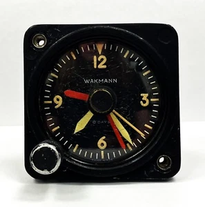 Vintage Wakmann Watch Co 8 Day Aircraft Cockpit Winding Wind-up Clock Swiss Made - Picture 1 of 12