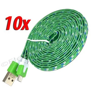 10x Flat Braided Micro usb data sync cable cord 3,5,10 FT for Android Cell Phone - Picture 1 of 12