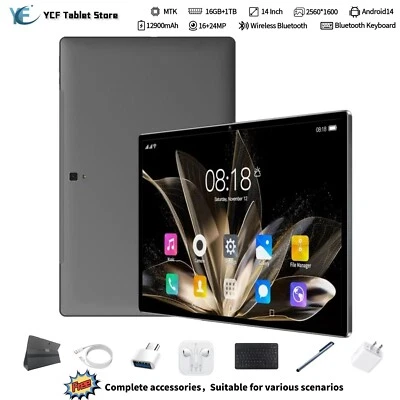 Tablets 14inch 16GB RAM 1TB ROM Dual SIM Tablet PC 5G WiFi Android14 Google Play - Image 1 of 4