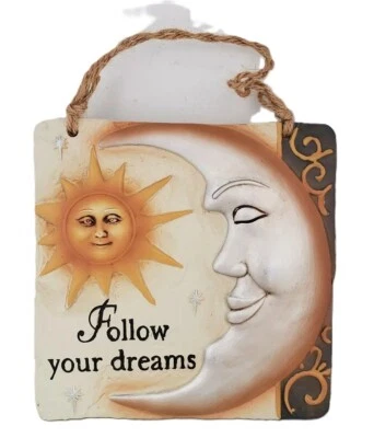 Placa de pared colgante de cerámica Sun Moon & Stars 5 pulgadas Sigue tus sueños totalmente nueva  Foto 1 de 4