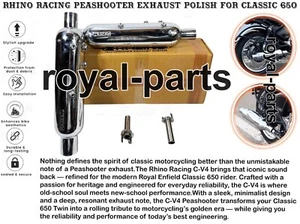 RHINO RACING PEASHOOTER EXHAUST POLISH FIT FOR ROYAL ENFIELD CLASSIC 650 - Picture 1 of 24