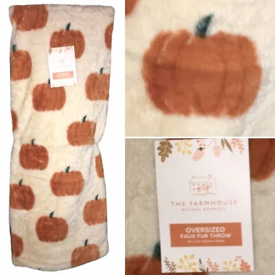 Manta Rachel Ashwell Naranja Calabaza Imitación Piel Acción de Gracias Otoño Decoración NUEVO Foto 1 de 4