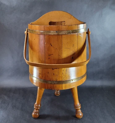 Vintage WOODEN BUCKET Basketville Putney Vermont 3 Leg Basket Stand - Image 1 of 4