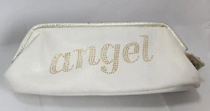 Victoria's Secret Angel Ivory Cosmetic Bag Pink Inside Studded "Angel" Design - Picture 1 of 8