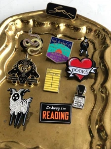 Lot of 10 Decorative Enamel Pins - Literary Goth Designs  Books & Witch Pins - Picture 1 of 18
