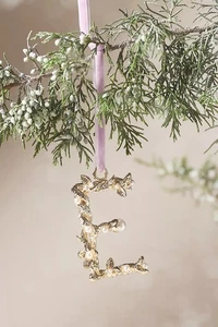 Anthropologie Aurelia Gold Pearl Monogram Letter “E” Initial Ornament NWT - Picture 1 of 2